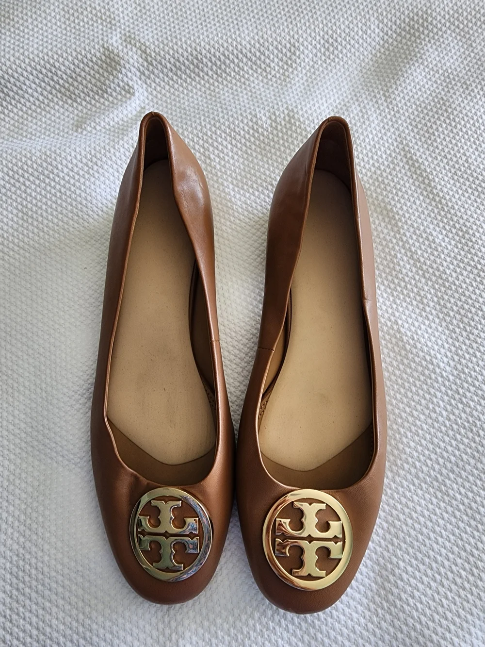 Tory Burch Brown Leather Logo Ballet Flats